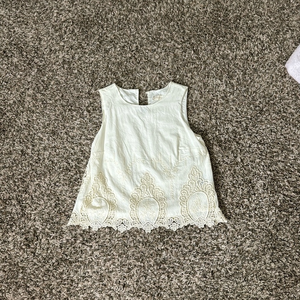 White dressy tank top with lace design bottom